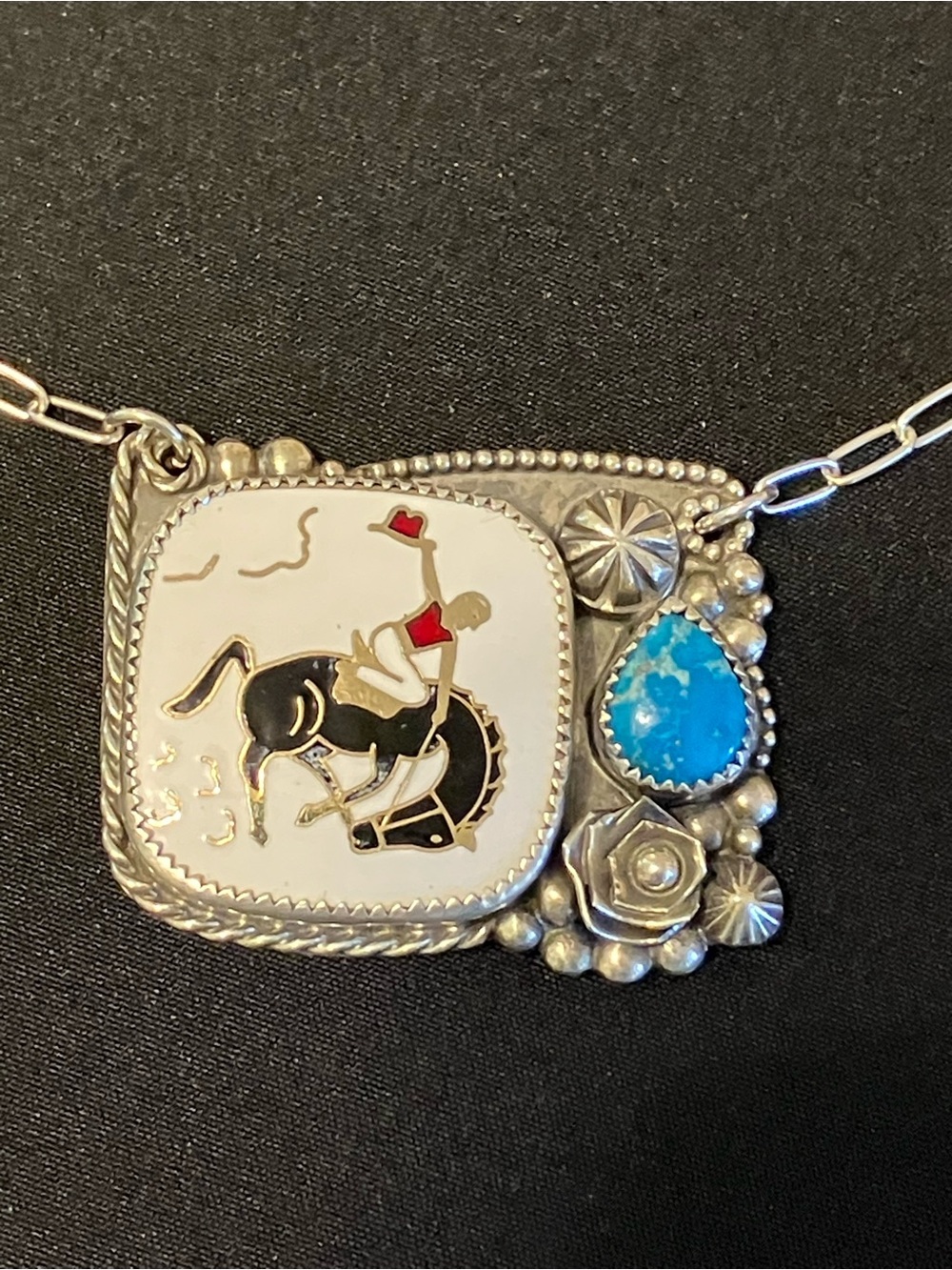 D. Burke Designs Sterling Silver Western Turquoise Cowboy Rodeo Pendant Necklace